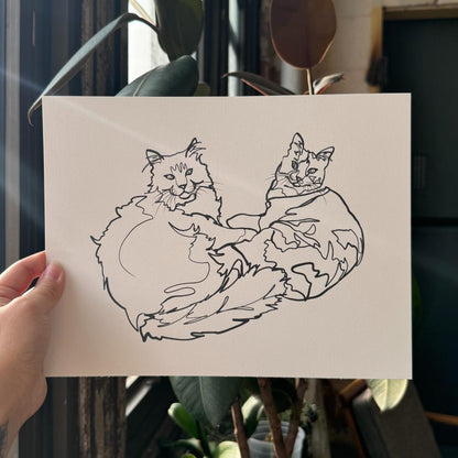 Two Pets Single-Line Custom Portrait